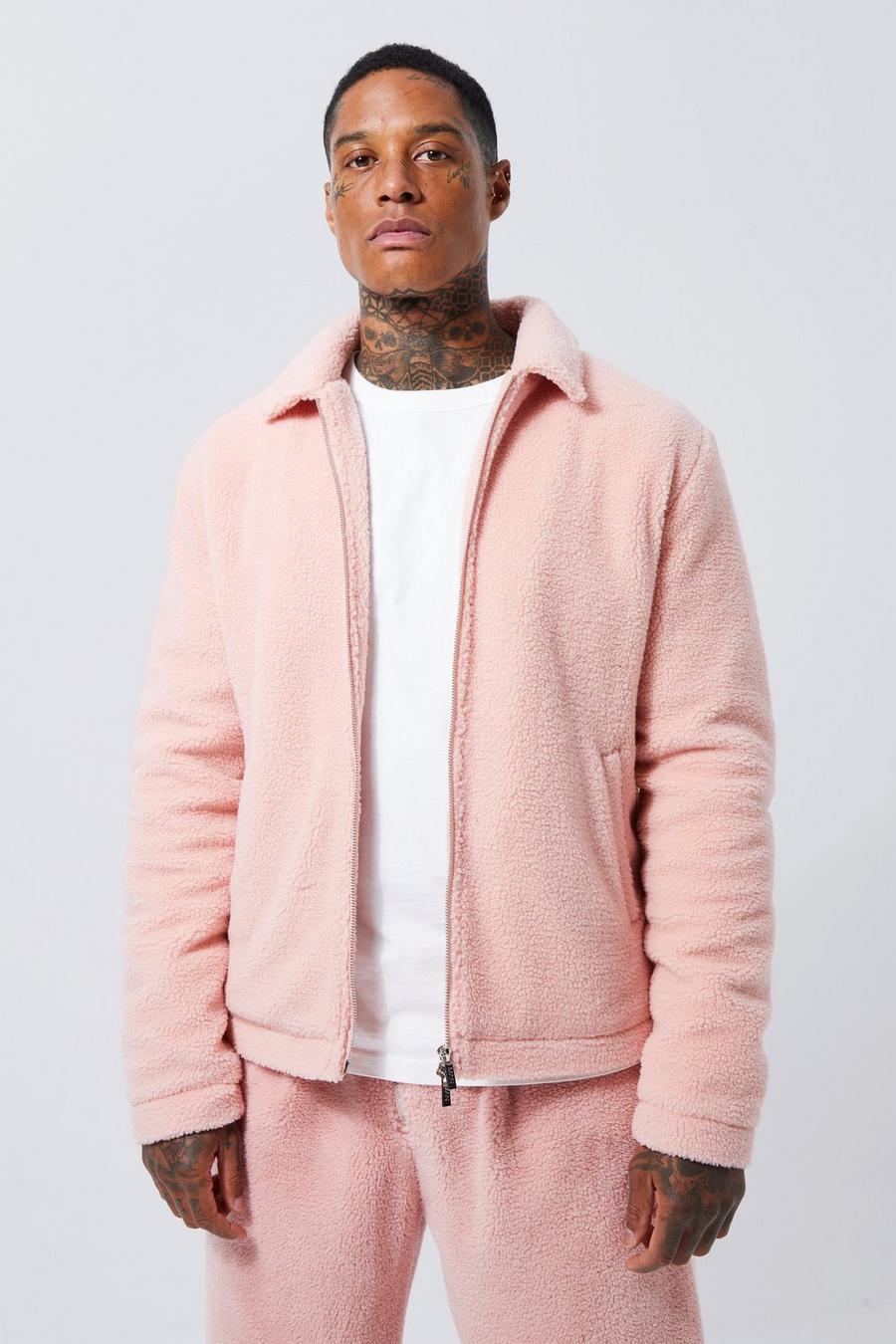 Giacca Harrington in pile borg con zip, Pink image number 1