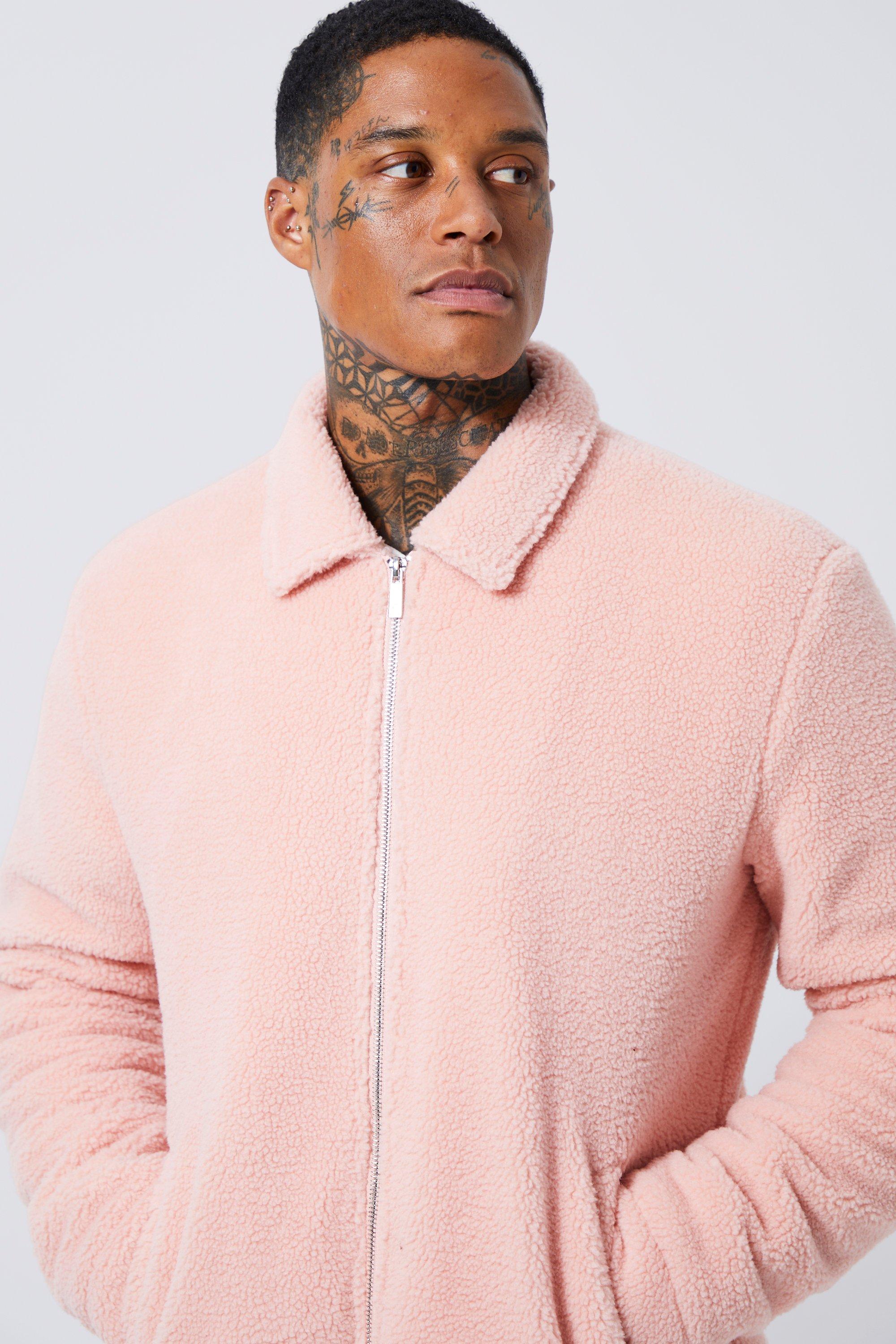 Pink borg jacket sales