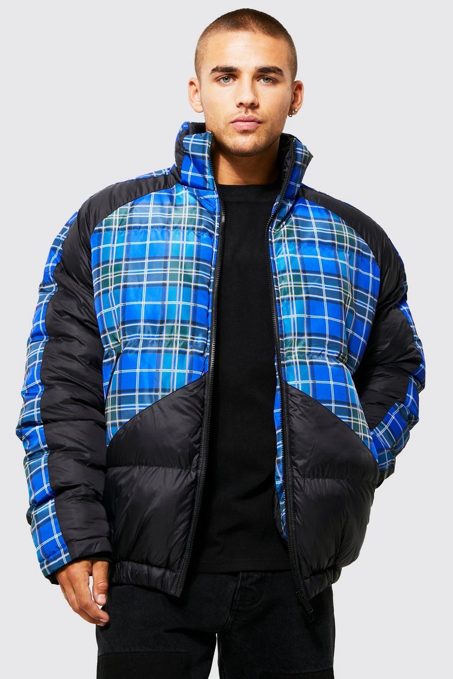 Blue azzurro Check Panel Puffer  image number 1