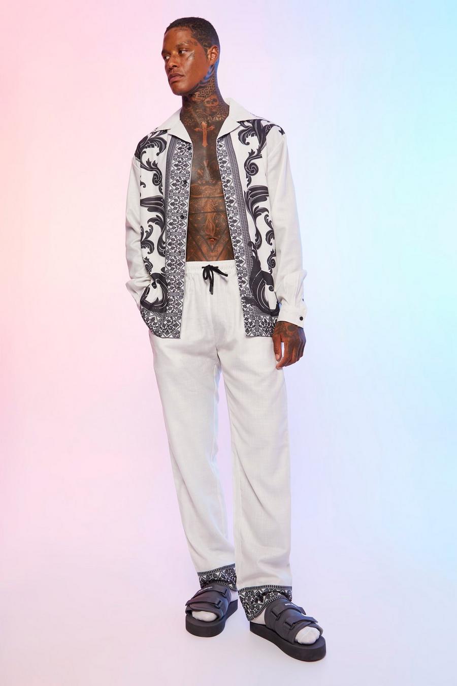Pantalón y camisa oversize de manga larga en relieve, Ecru bianco image number 1