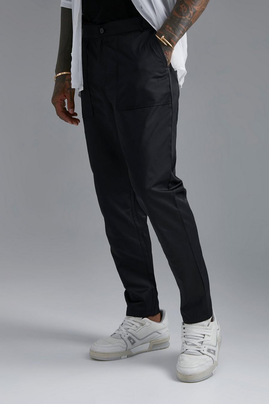 Black nero Fixed Waist Slim Fit Cropped Trouser