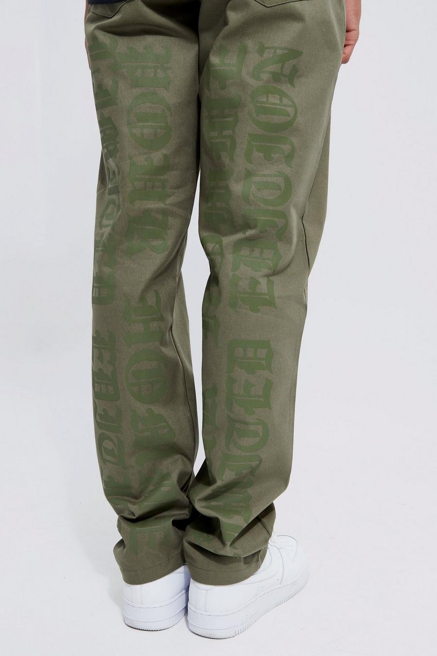 Olive Elastic Waist Straight Tonal Text Trouser image number 1