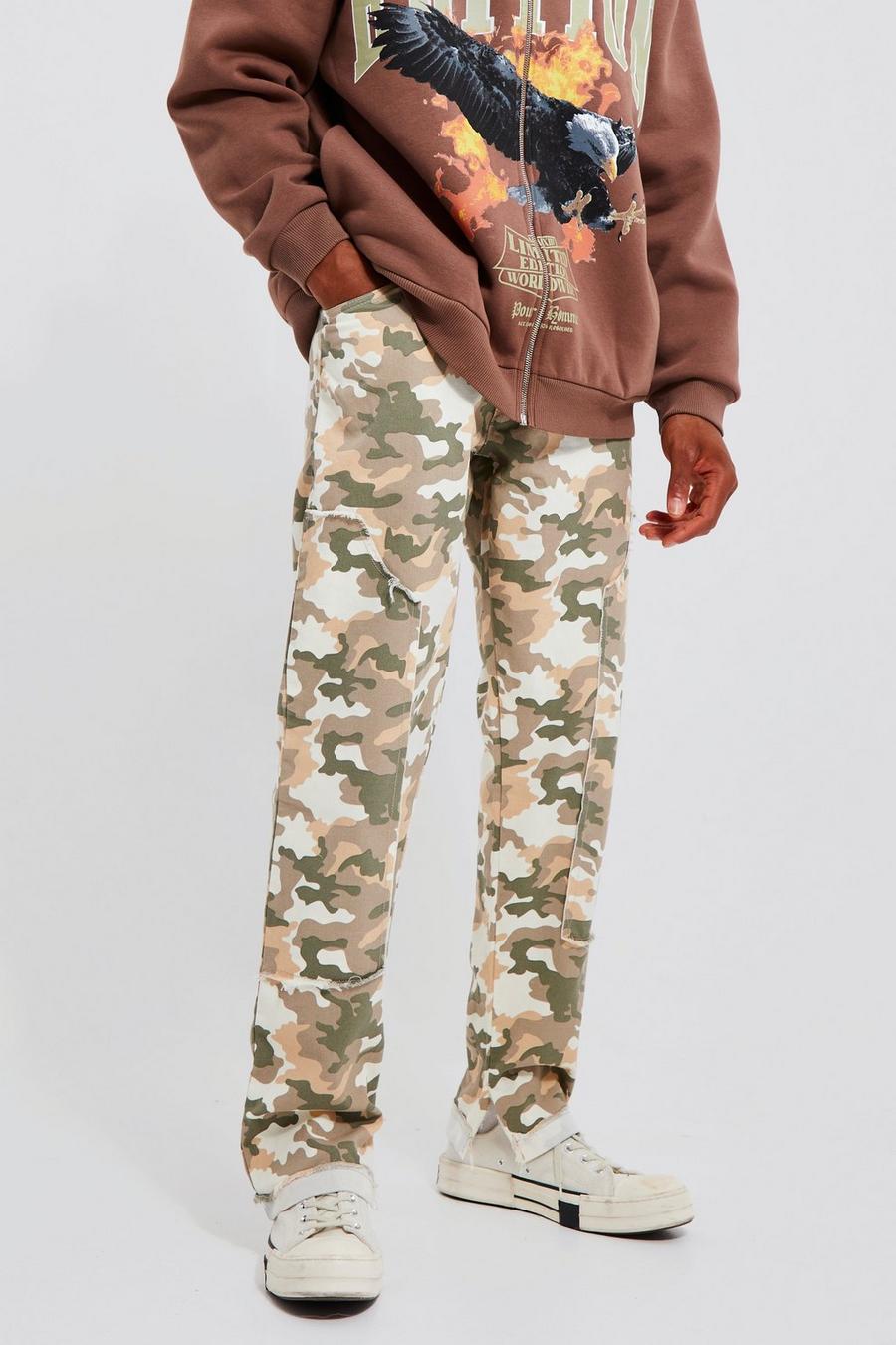Pantalon charpentier ample à imprimé camouflage, Stone beige image number 1