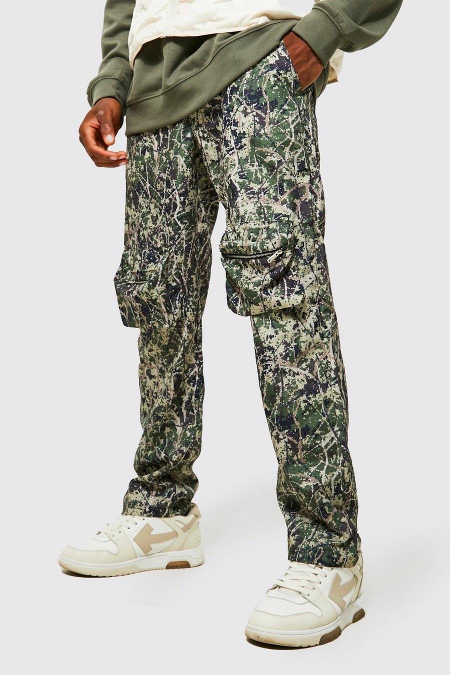 Pantalon cargo à imprimé camouflage, Khaki khakifarben
