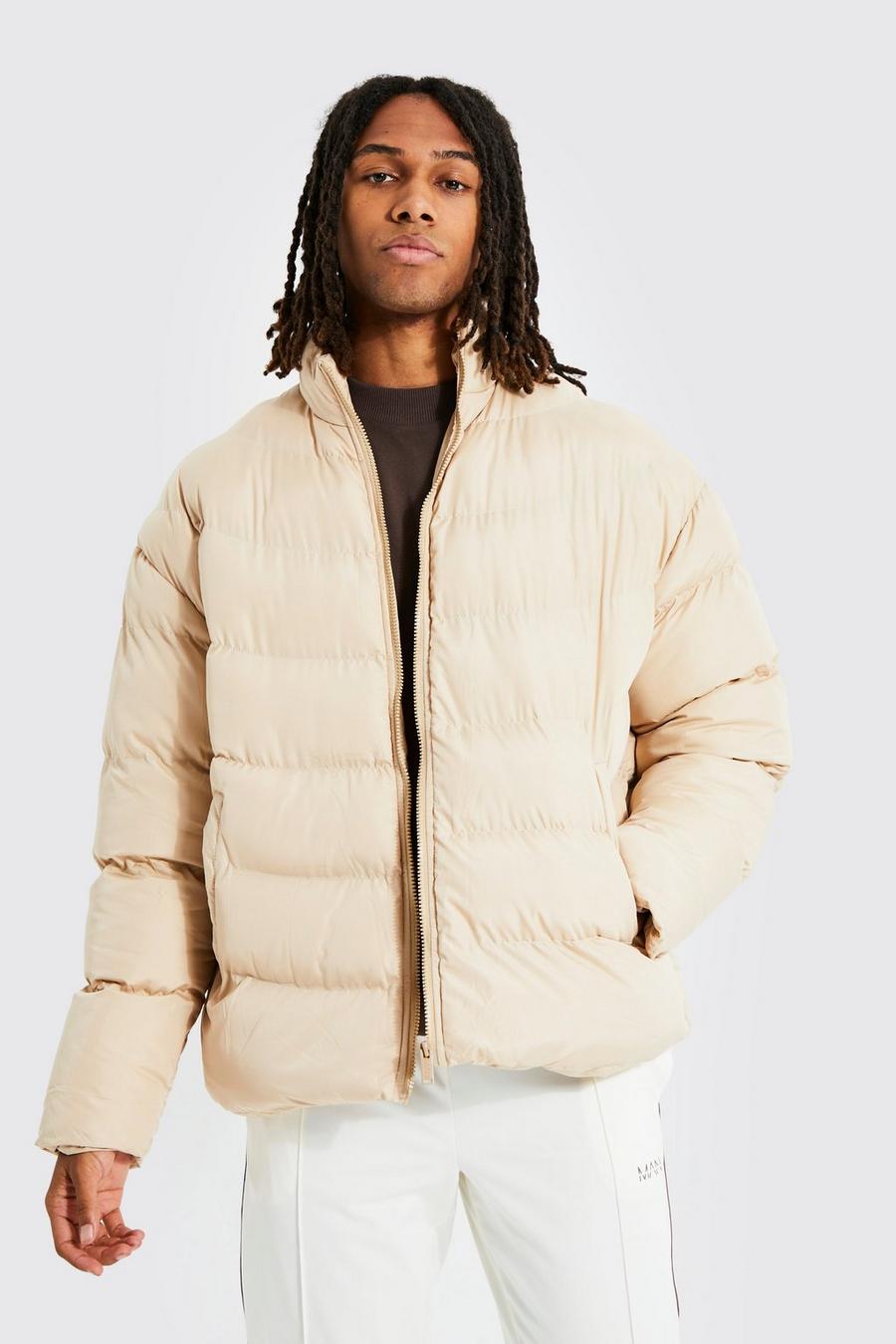 Sand Panelled Puffer Bomber With Grandad Collar image number 1