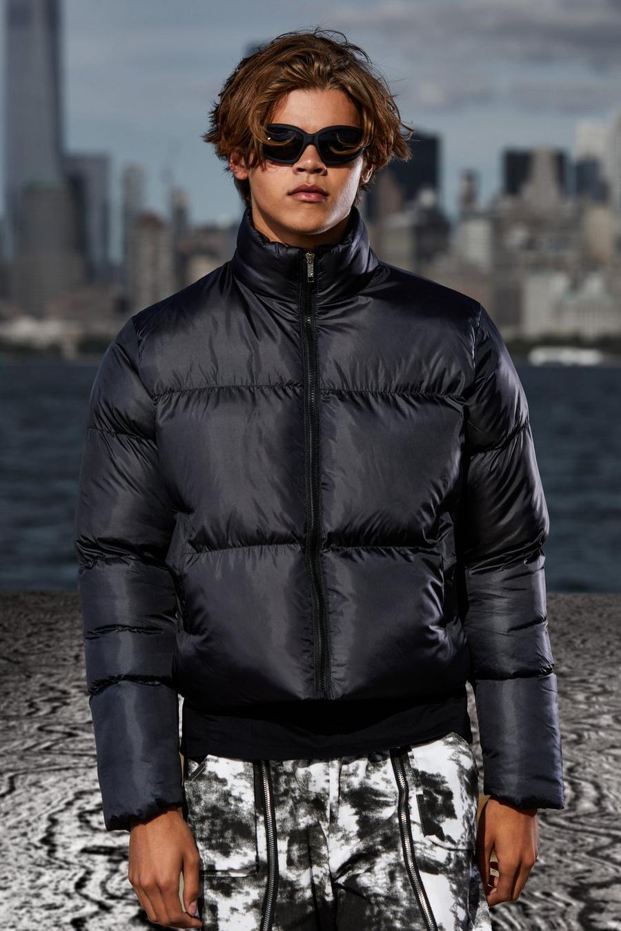 Black nero Boxy 3 Panel Puffer Jacket