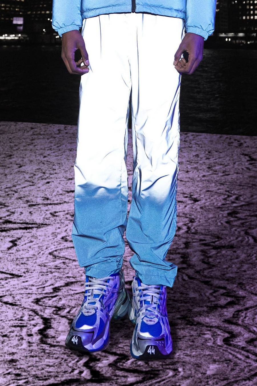 Blue Ombré byxor med reflexeffekt och elastiskt midjeband image number 1