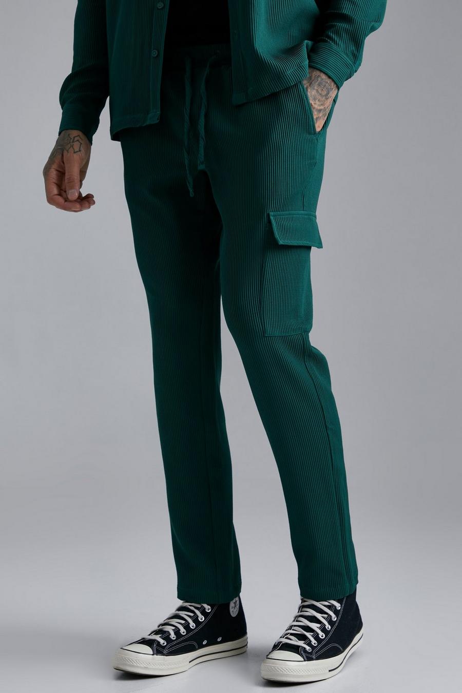 Pantalon cargo slim plissé, Forest green image number 1