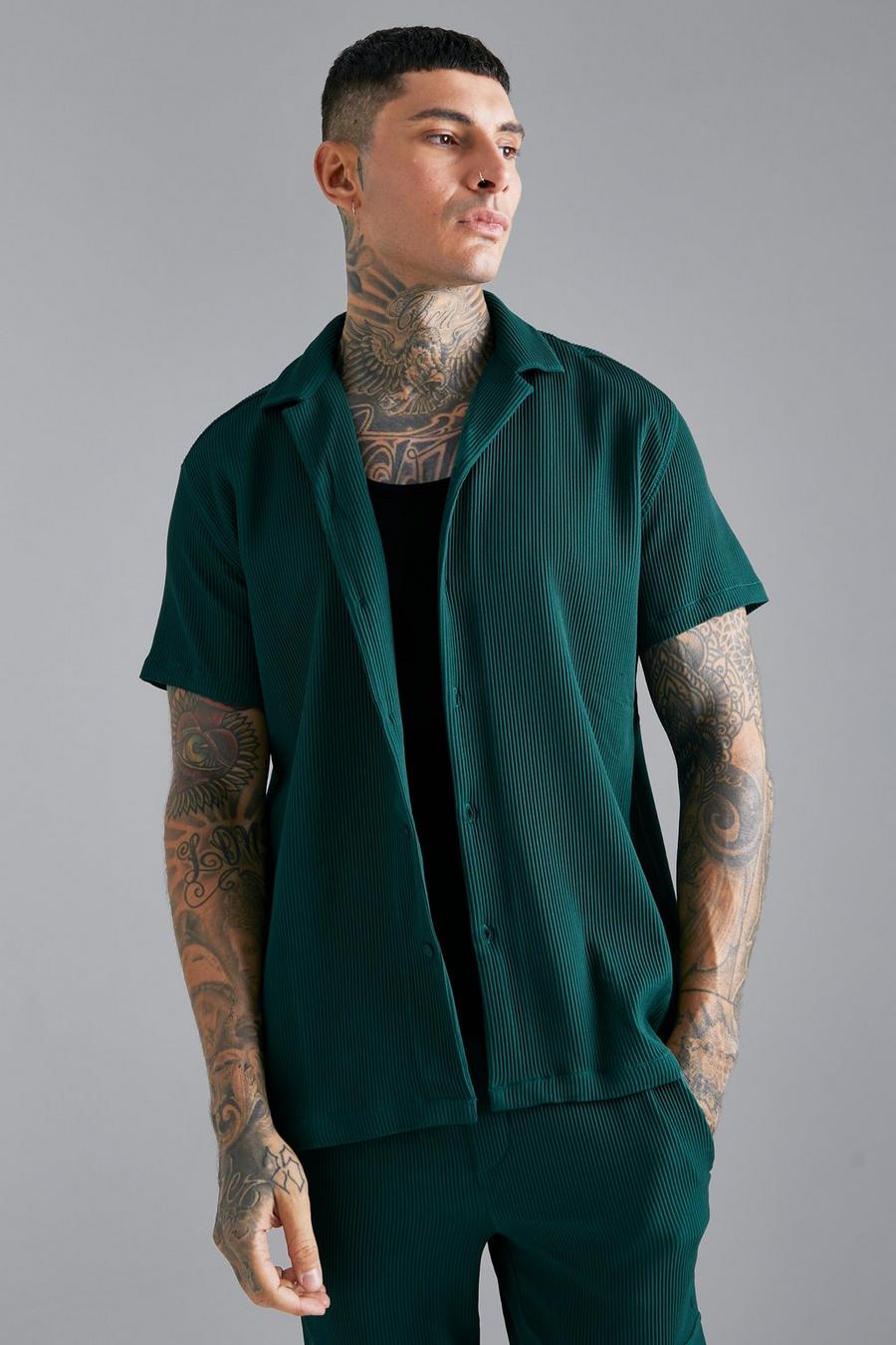Forest green Short Sleeve Oversized Pleated Shirt image number 1