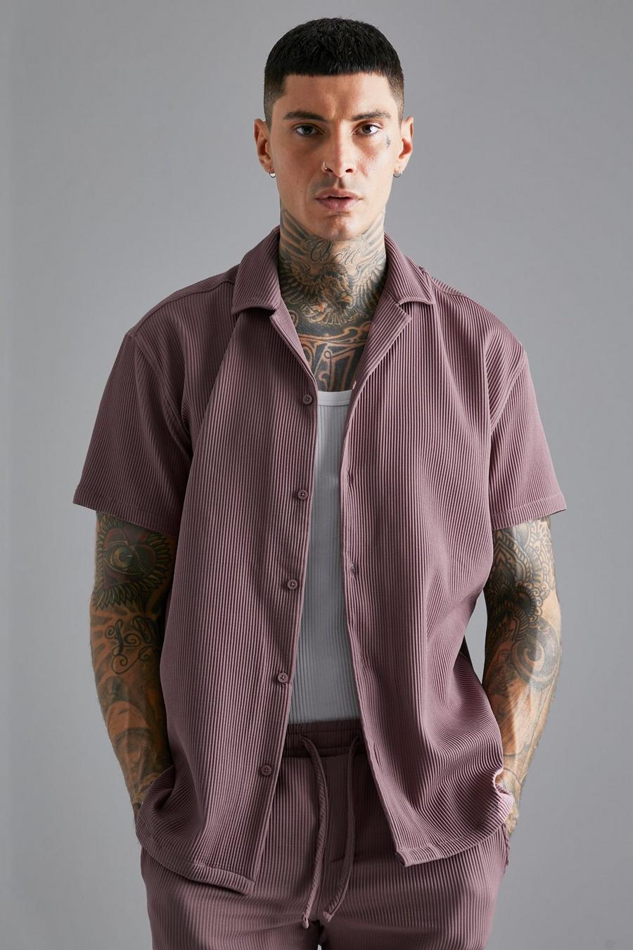 Camisa oversize de manga corta plisada, Mauve purple