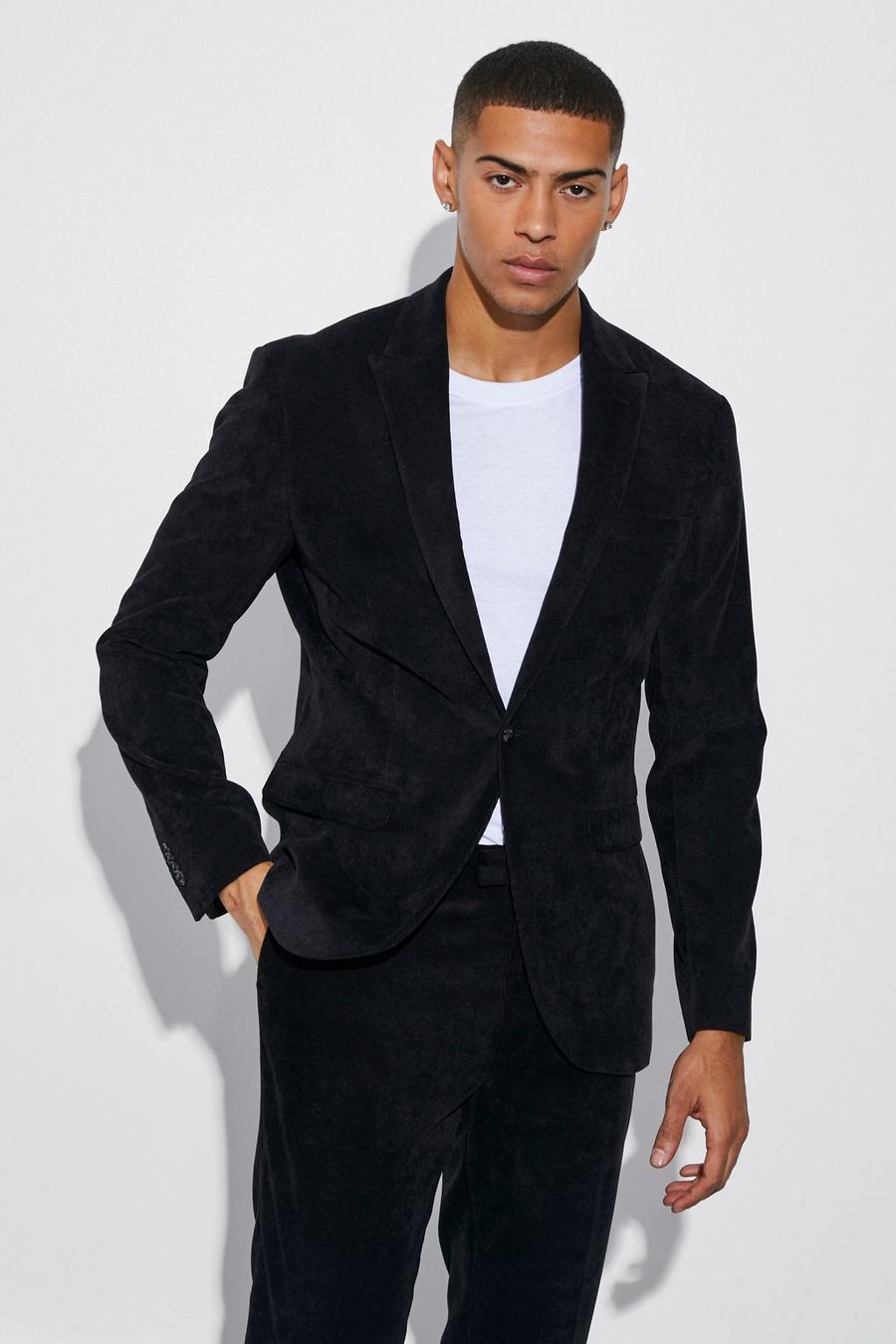 Black noir Skinny Single Breasted Cord Suit Jacket