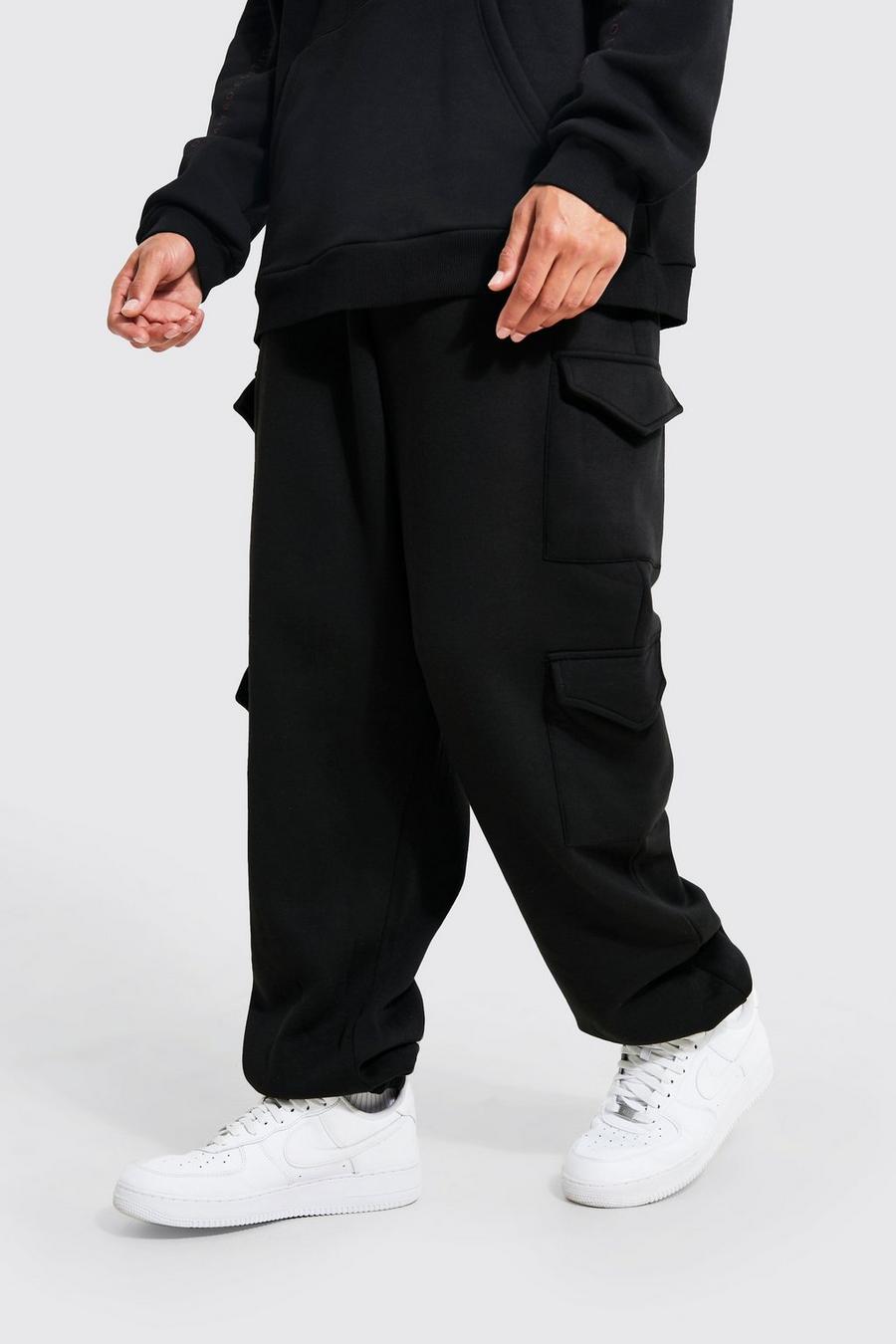 Black Tall Baggy Fit Multi Side Pocket Cargo Jogger