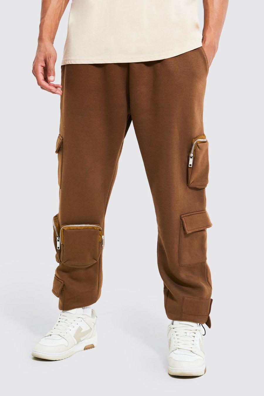 Chocolate Tall Multi  Zip Pocket Cargo Jogger With Cuff image number 1