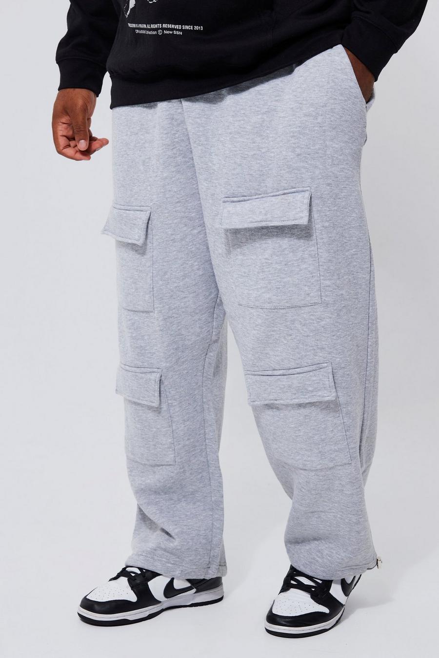 Pantalón deportivo Plus holgado con bolsillos cargo frontales, Grey marl gris