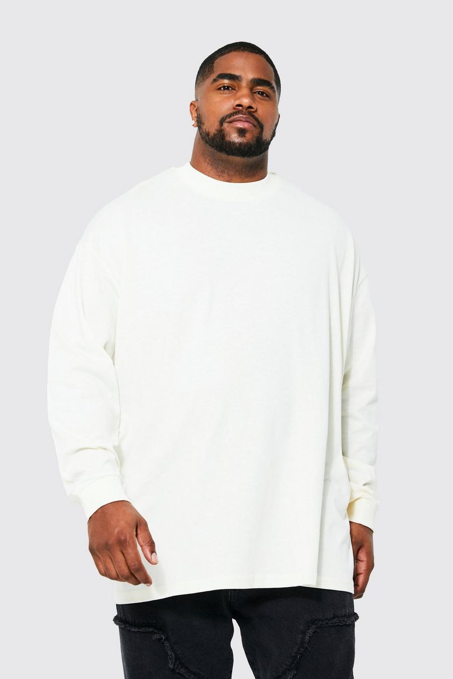 Ecru Plus Oversized Heayweight Long Sleeve T-shirt  image number 1