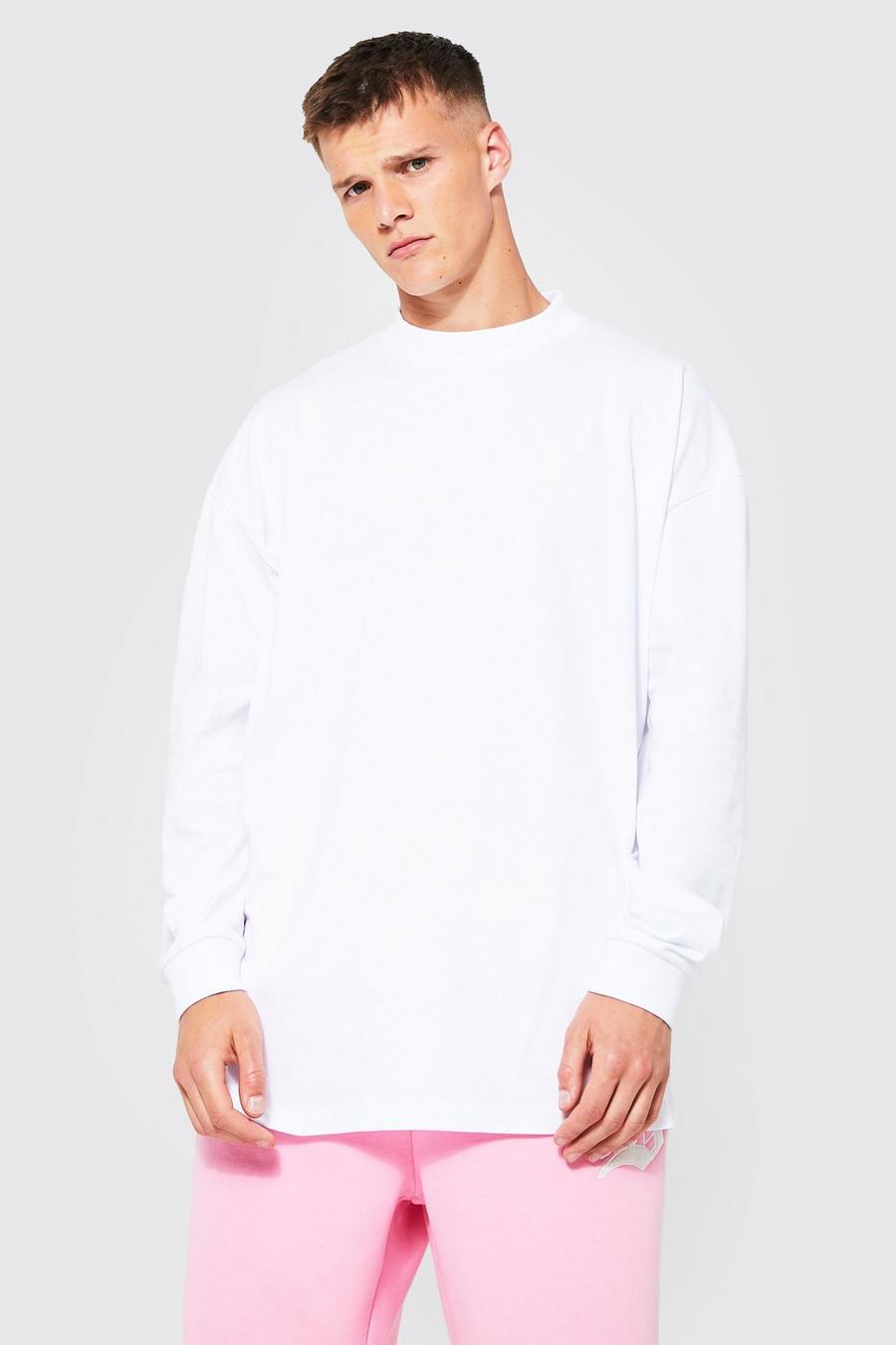 T-shirt Tall oversize pesante a maniche lunghe, White bianco