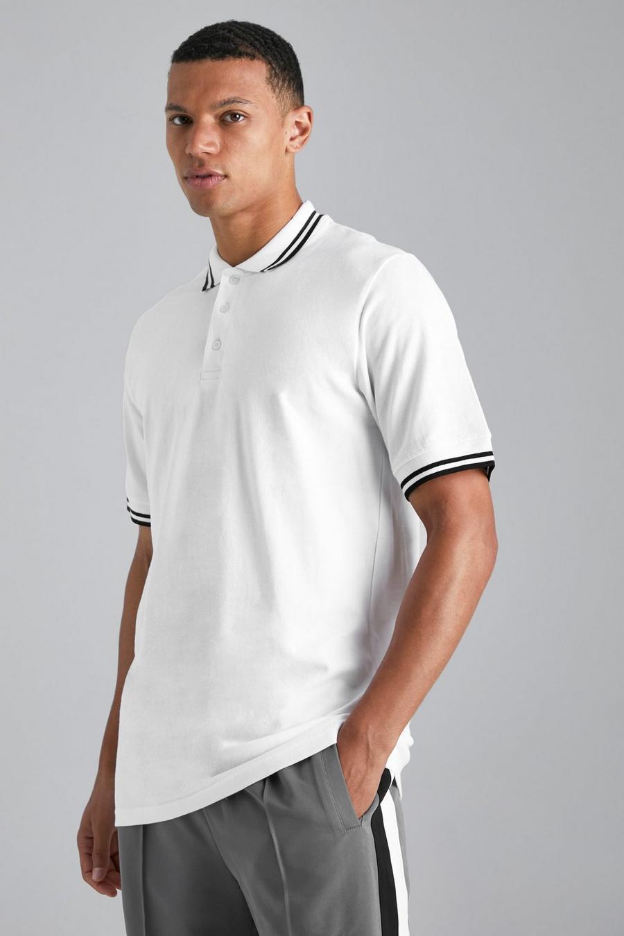 White Tall Slim Fit Tipped Pique Polo image number 1