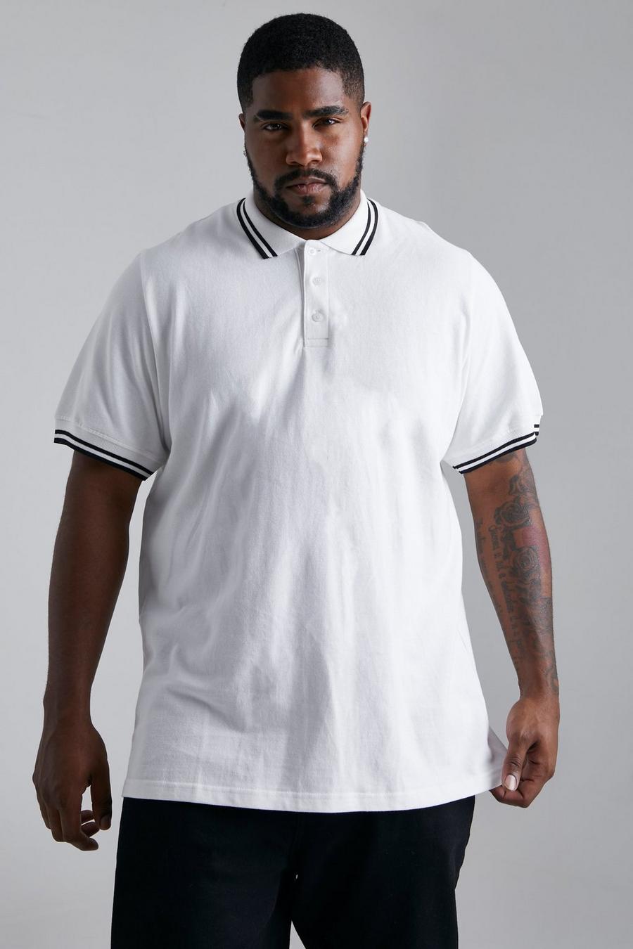 White Plus Slim Fit Tipped Pique Polo image number 1