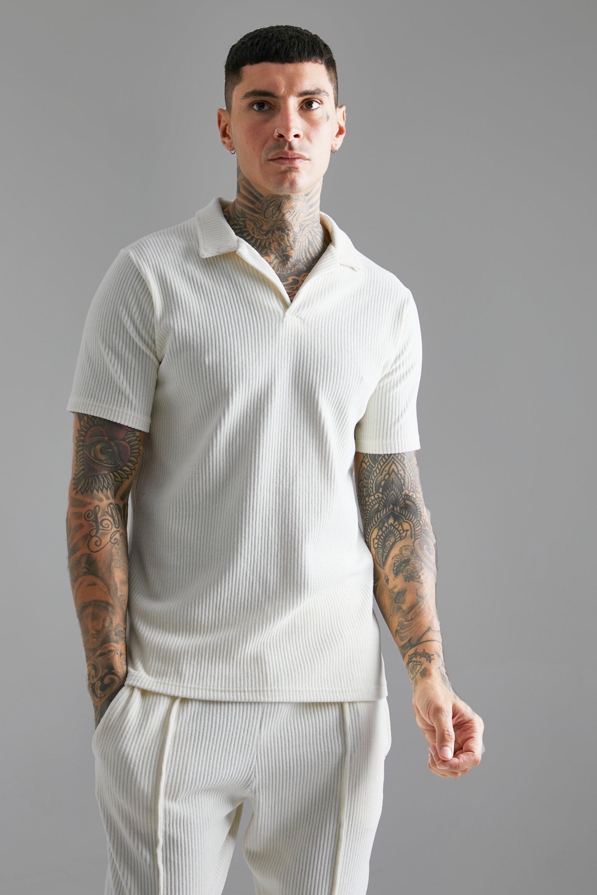 Heavyweight Ribbed Velour Polo Jogger Set boohoo