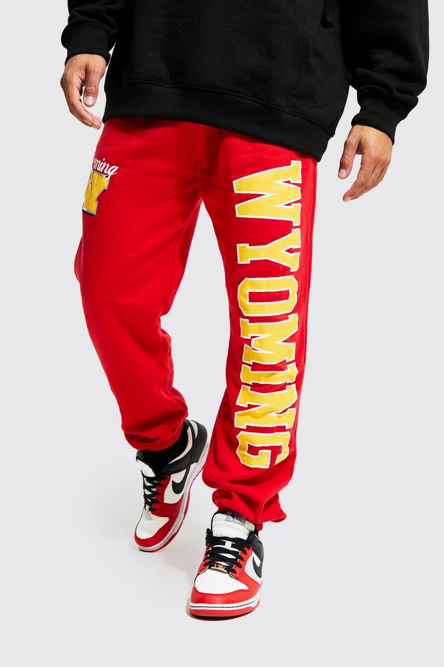 Red Regular Fit Wyoming Varsity Graphic Joggers image number 1