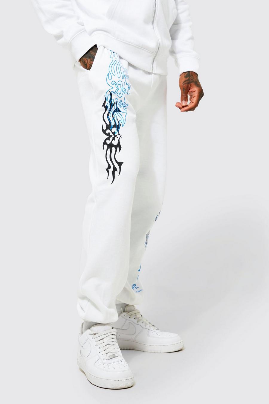 White Regular Fit Dragon Graphic Joggers image number 1