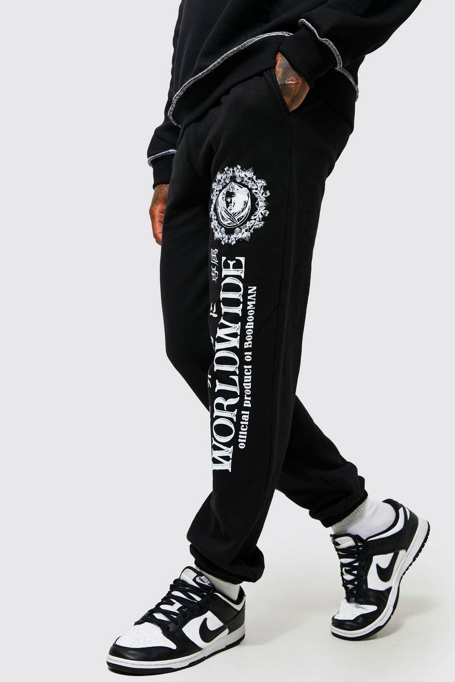 Black Regular Fit Worldwide Graphic Joggers image number 1