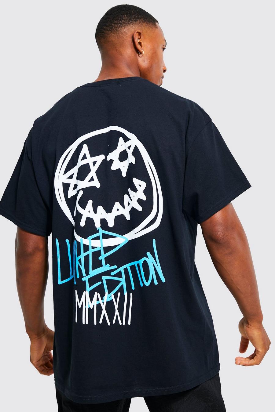 Camiseta oversize con estampado gráfico de grafiti, Black image number 1