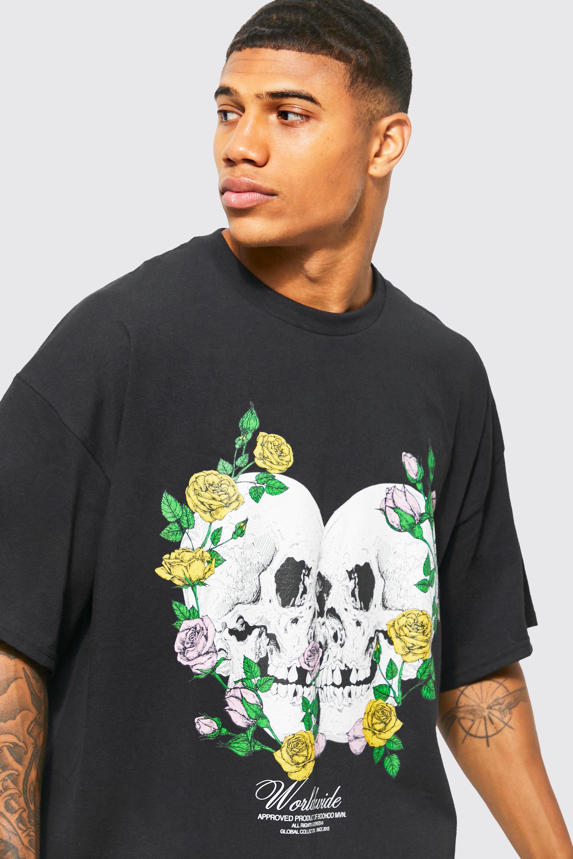 Oversized Floral Skull Graphic T-Shirt | Boohoo