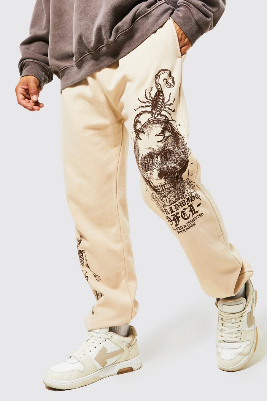 Sand Regular Fit Skull Graphic Joggers image number 1
