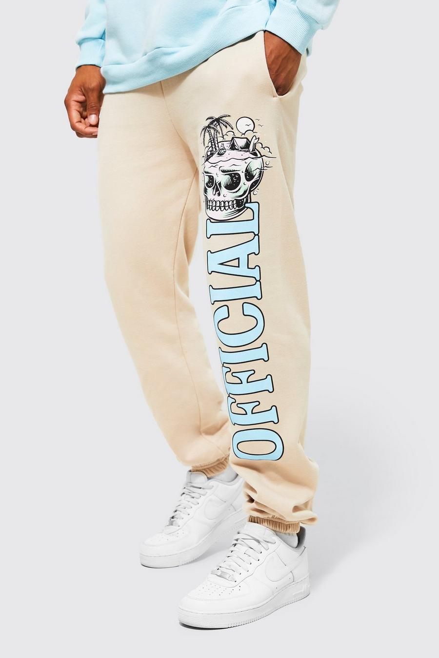 Sand Regular Fit Palm Skull Graphic Joggers image number 1