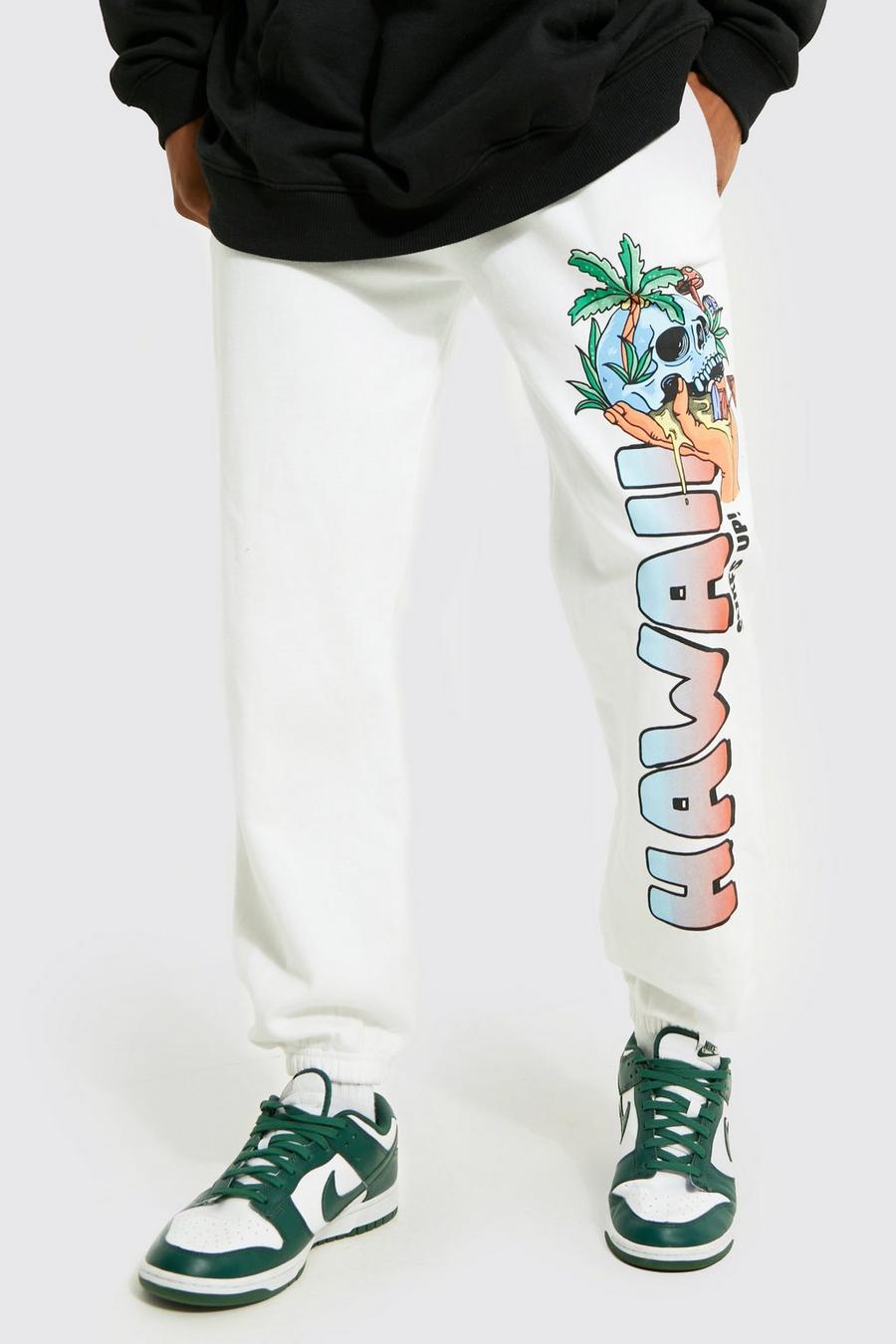 White Regular Fit Hawaii Palm Graphic Joggers image number 1