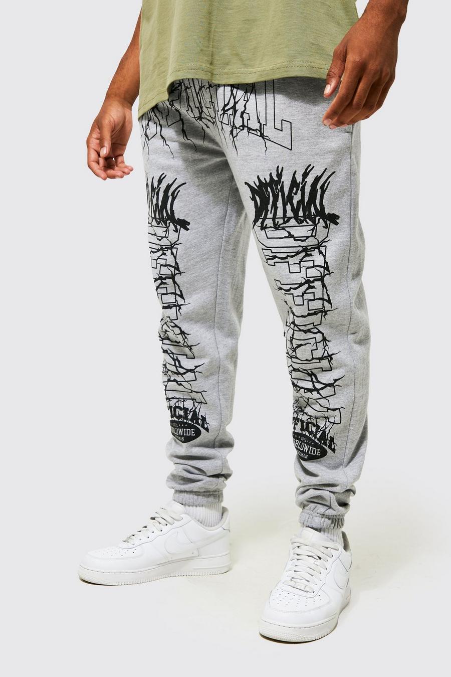 Grey marl Regular Fit Multi Graphic Official Joggers image number 1