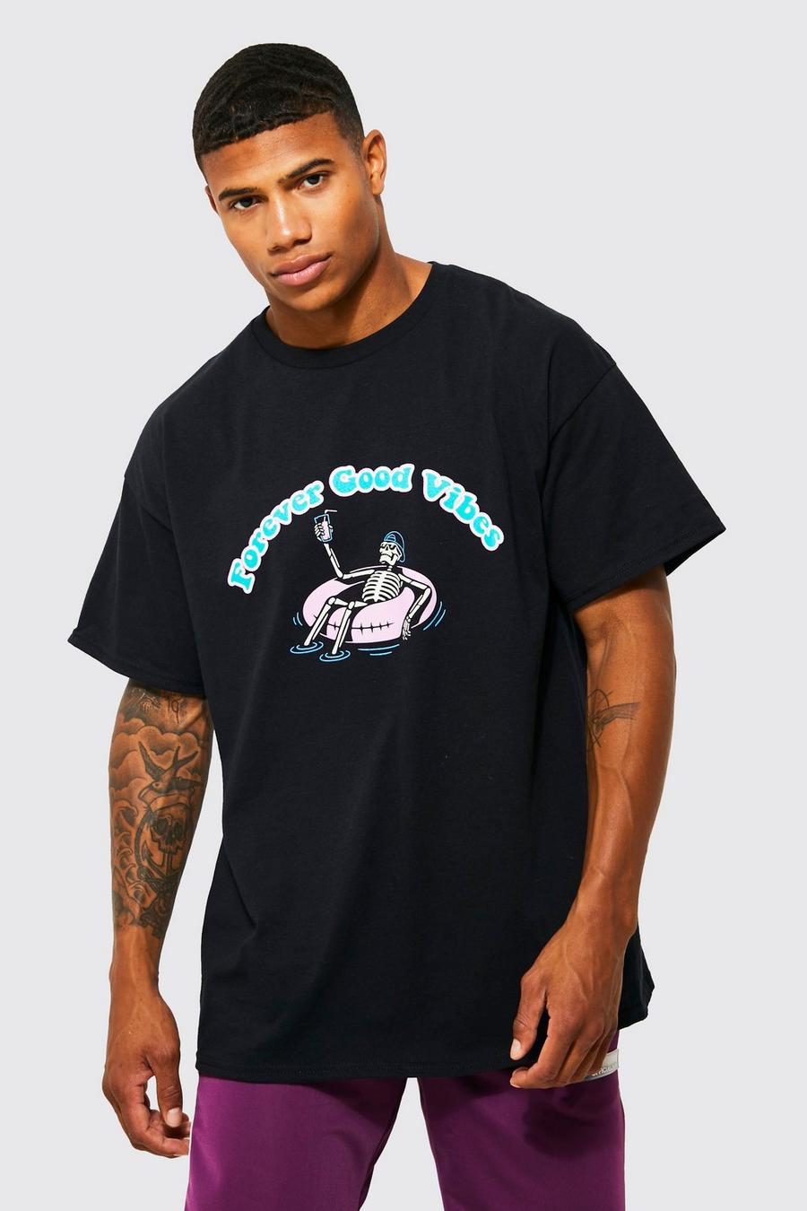 Black Oversized Good Vibes Graphic T-shirt image number 1