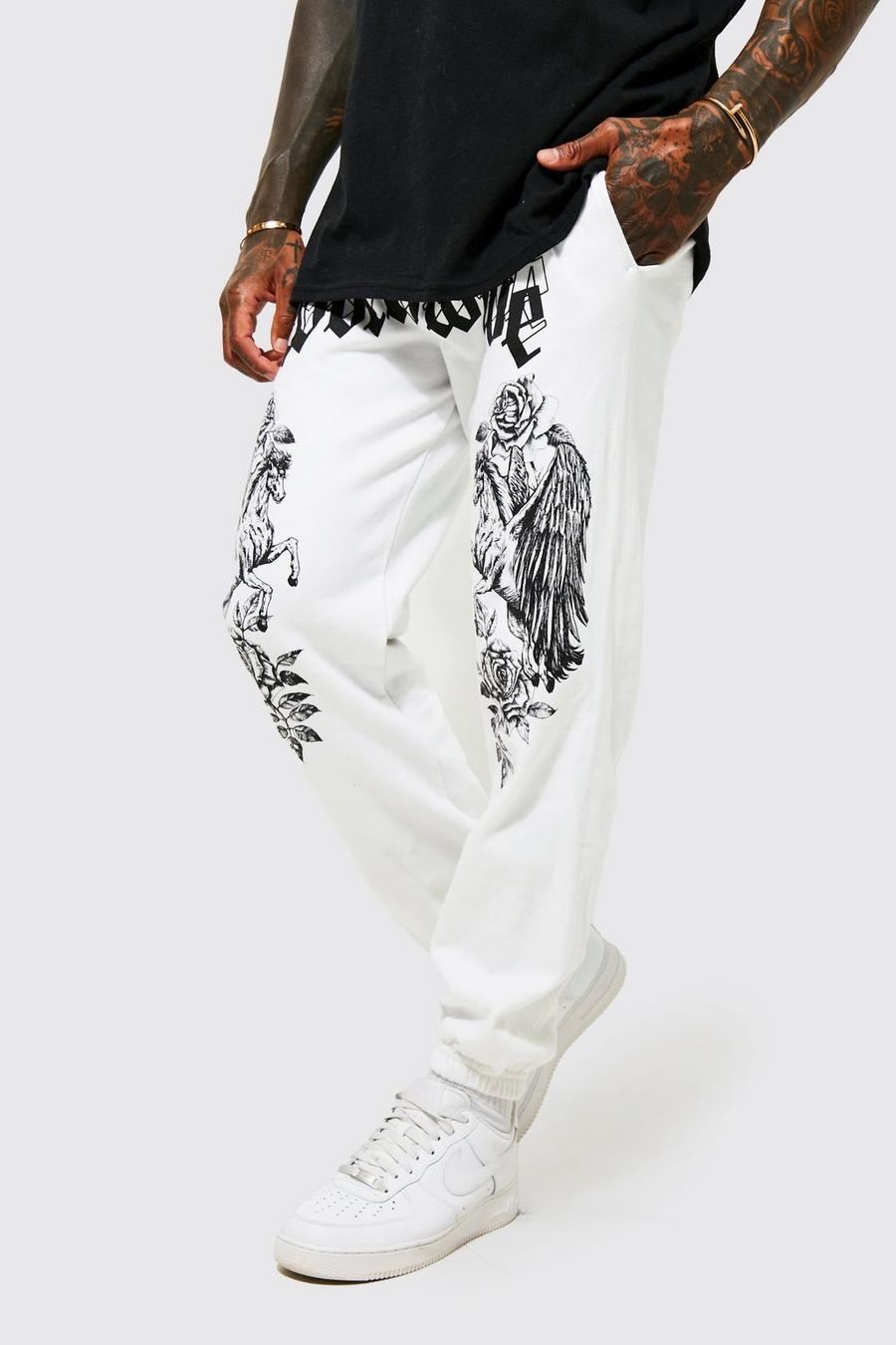 Pantalón deportivo Regular con estampado gráfico de flores Worldwide, White bianco