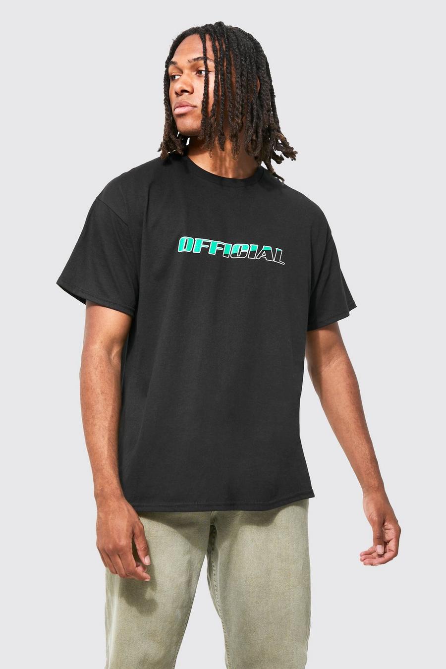 Black Oversized Spliced Official T-shirt image number 1