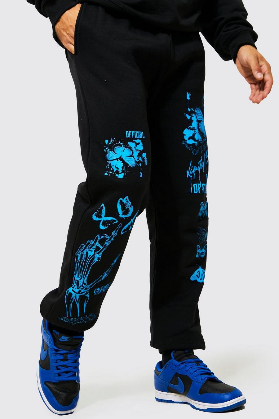 Black Regular Fit Butterfly Graphic Joggers image number 1