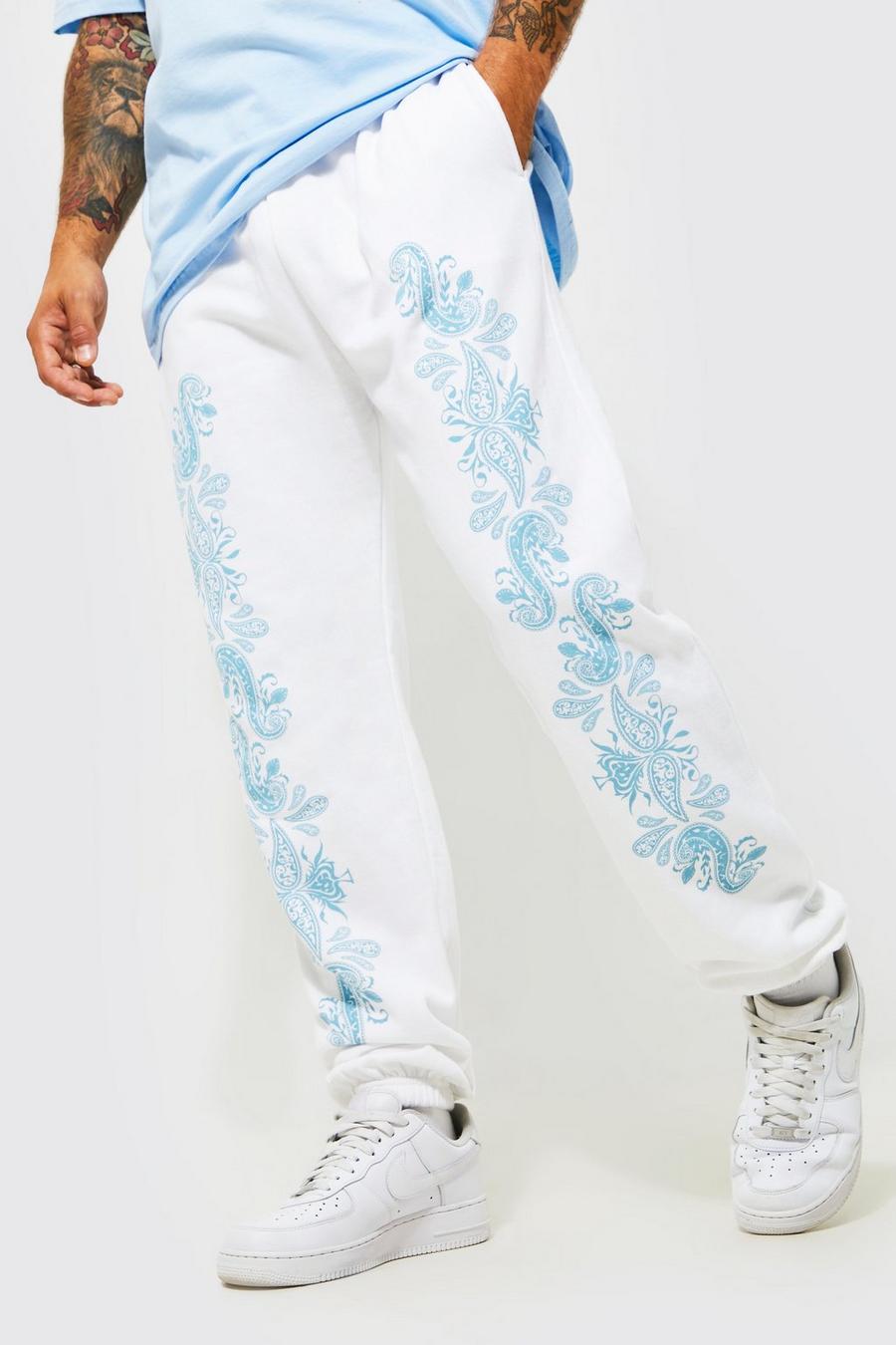 White Regular Fit Paisley Print Joggers image number 1