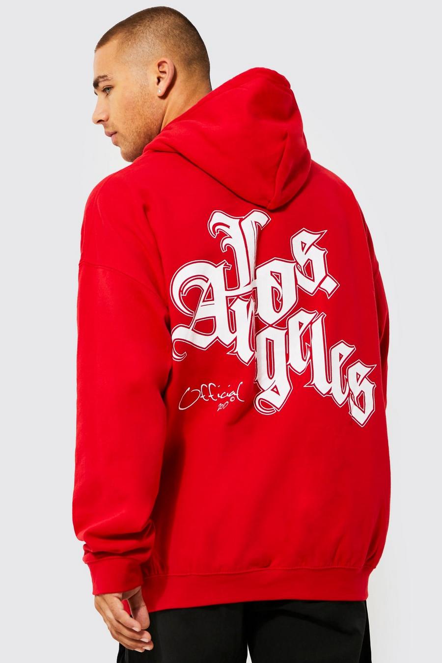 Red Oversized La Graphic Hoodie image number 1