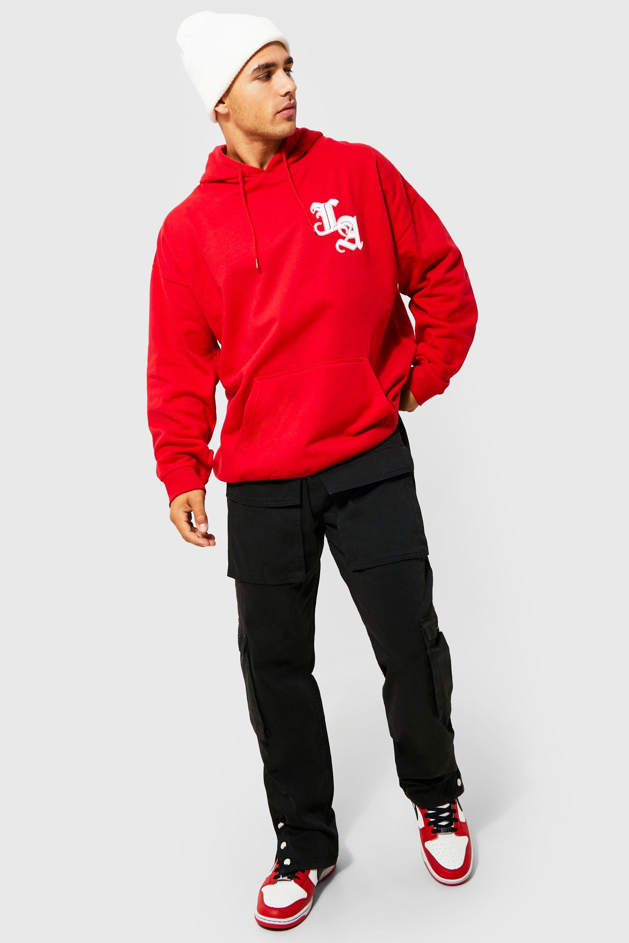 Red hoodie boohoo hotsell