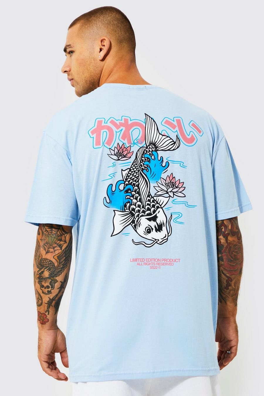 Pale blue Oversized Koi Graphic T-shirt image number 1