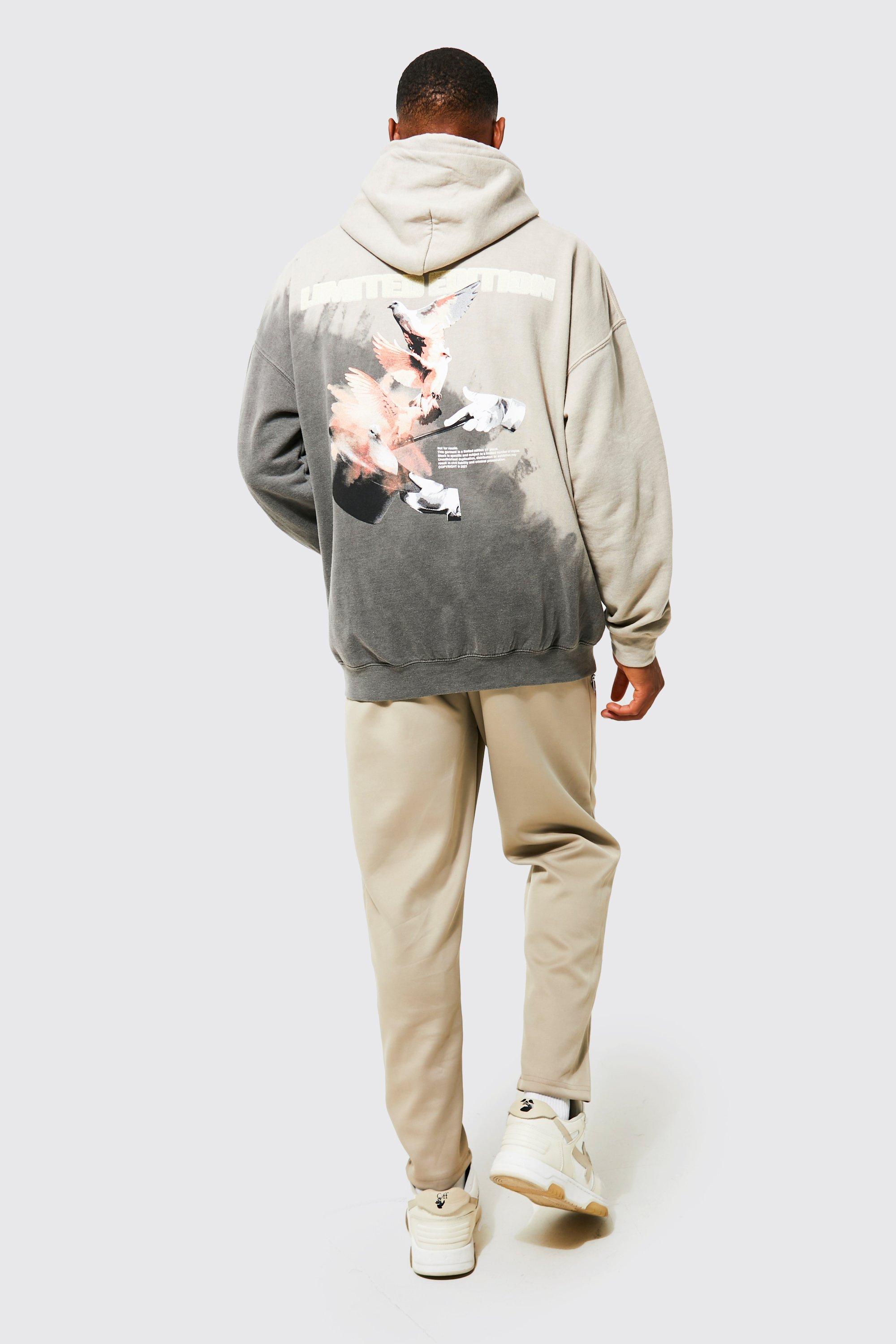 Oversized Bleach Tie Dye Dove Graphic Hoodie