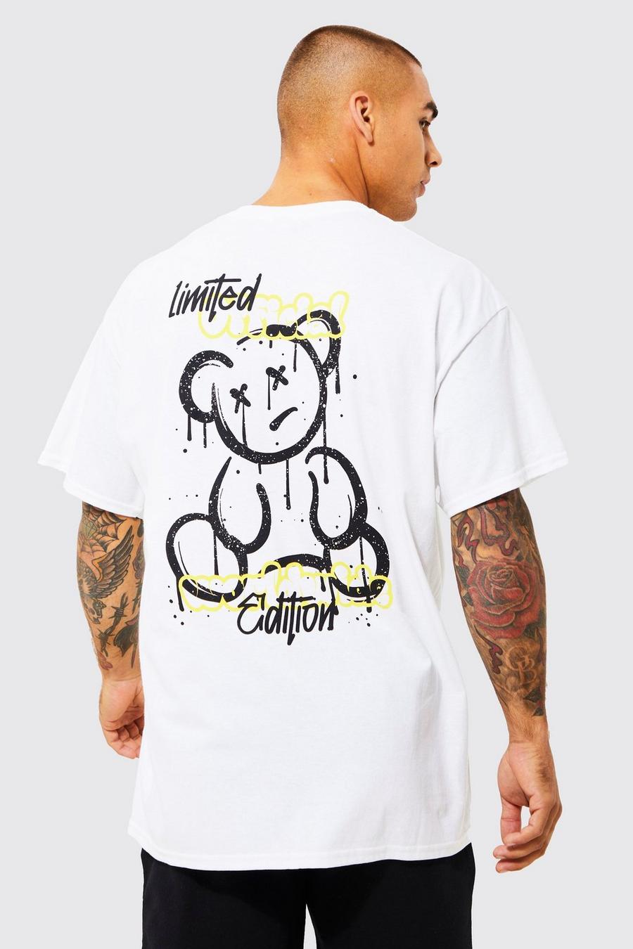 T-shirt oversize con grafica Teddy stile Graffiti, White image number 1