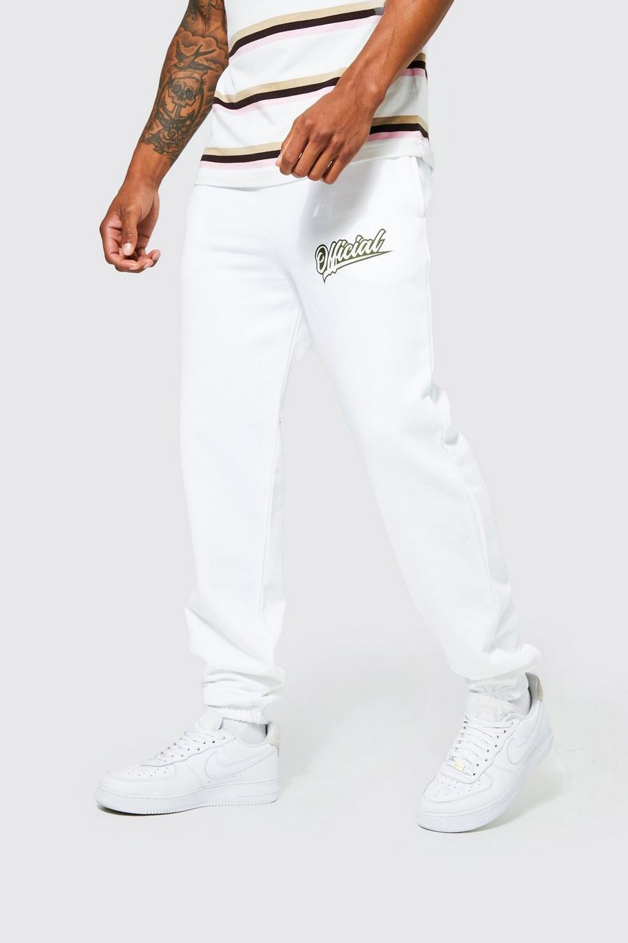 White Regular Fit Offical Text Varsity  Joggers image number 1