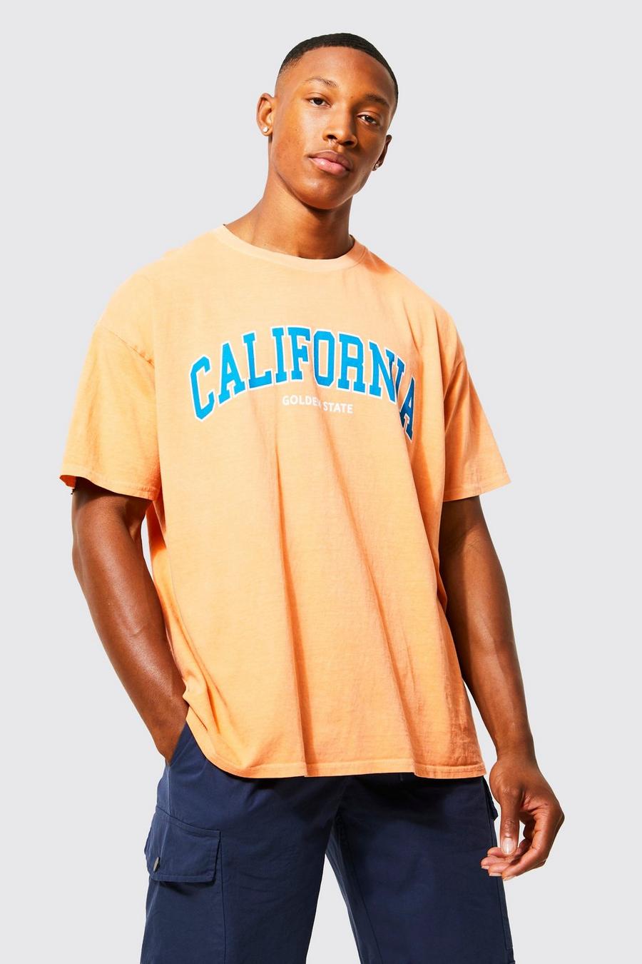 Orange Oversized Overdyed California Graphic T-shirt image number 1