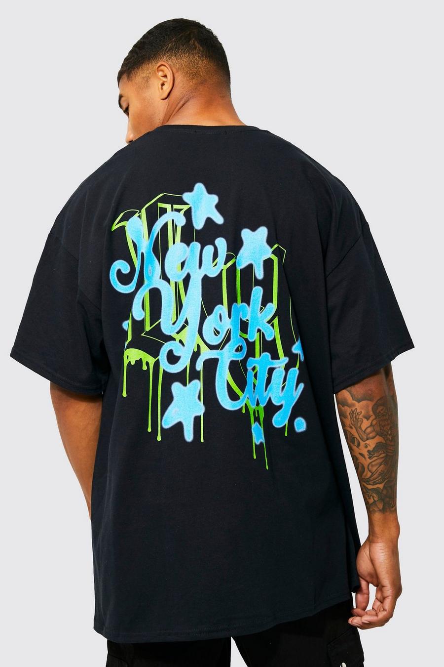 Black Oversized New York Graffiti Graphic T-shirt image number 1