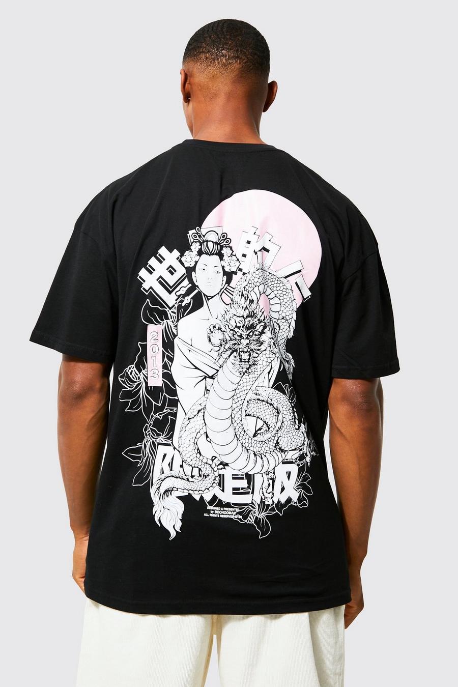 Black Oversized Dragon Graphic T-shirt