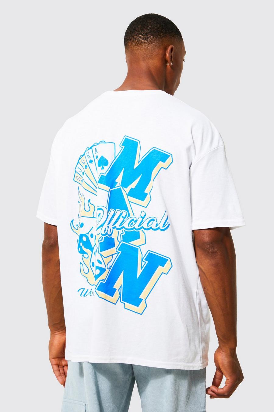 White Oversized Man Cards Graphic T-shirt image number 1