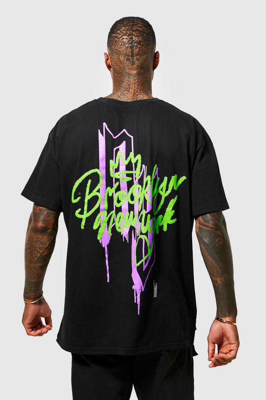 Black Oversized Graffiti T-Shirt image number 1