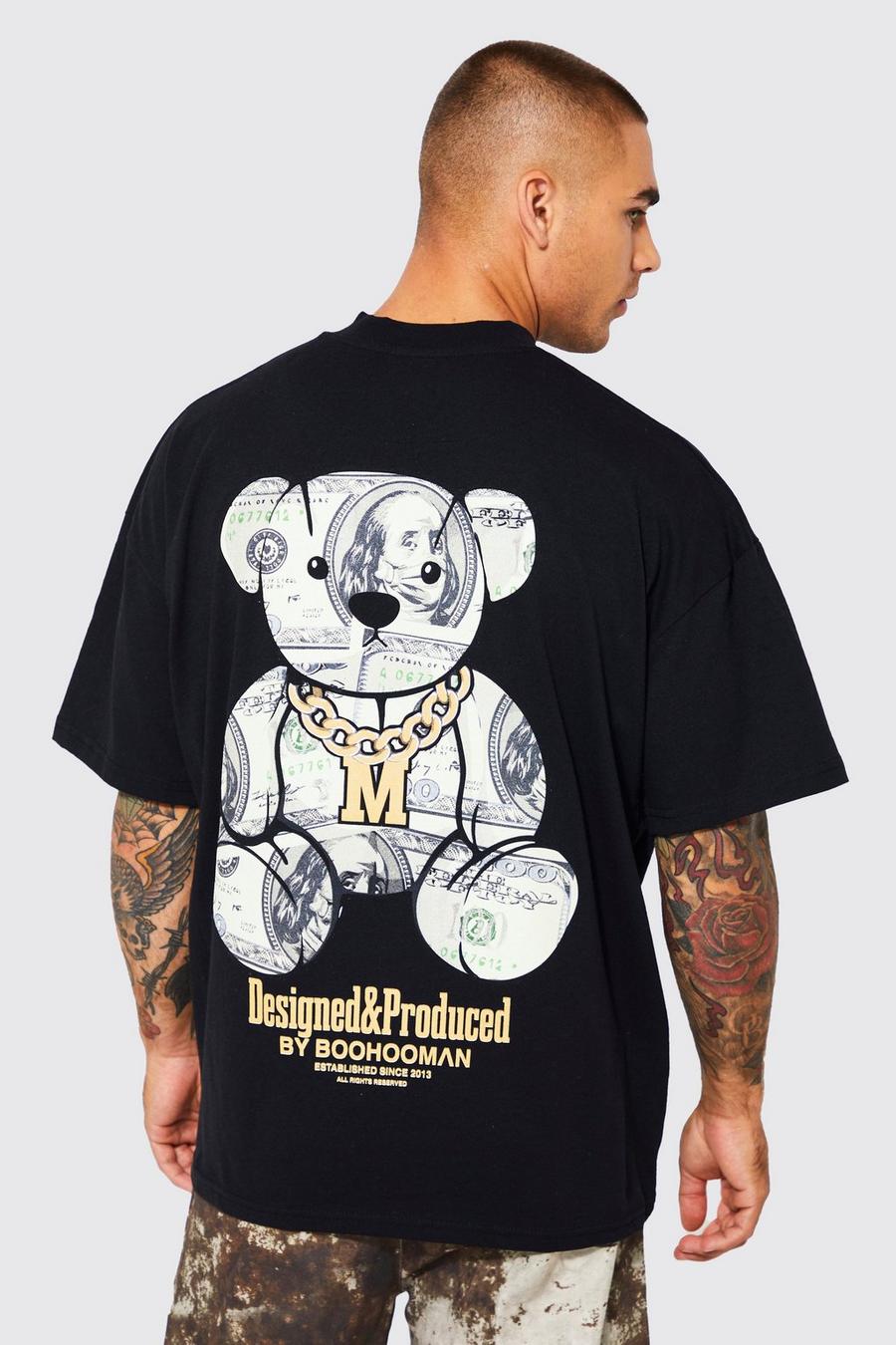 Black svart Oversized Extended Neck Teddy Graphic T-shirt