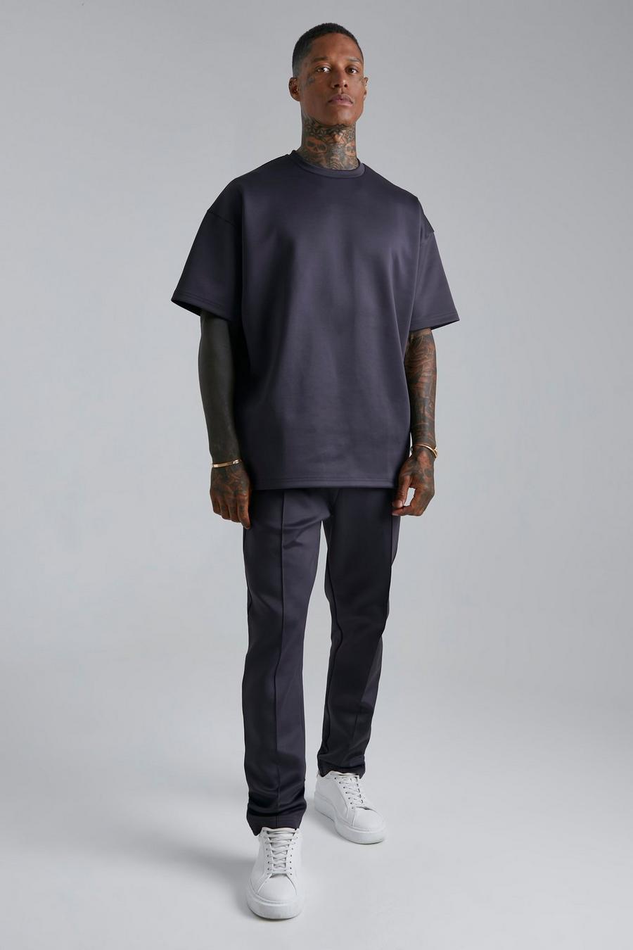 Oversize Scuba T-Shirt und Jogginghose, Charcoal image number 1